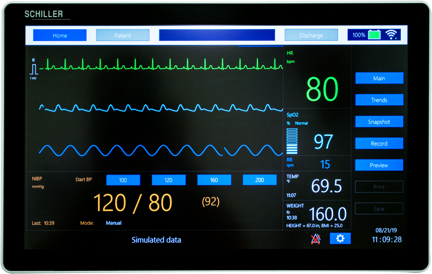 Schiller Diagnostic Station DS-20: All-in-One Vital Signs & EKG with Masimo SpO2