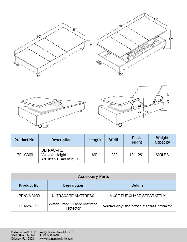 Platinum Health ELEVATE Wallhugger Height Adjustable Bed Base with Hi Lo Motor