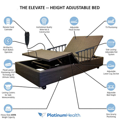 Platinum Health ELEVATE Wallhugger Height Adjustable Bed Base with Hi Lo Motor